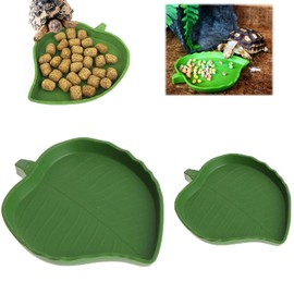 Bilindasly 2PCS Leaf Shape Reptile Feeder Green Reptile Food and Water Bowl Food Dish Plate for Lizards Tortoises Turtle Aquatic Pet Supplies, S+L