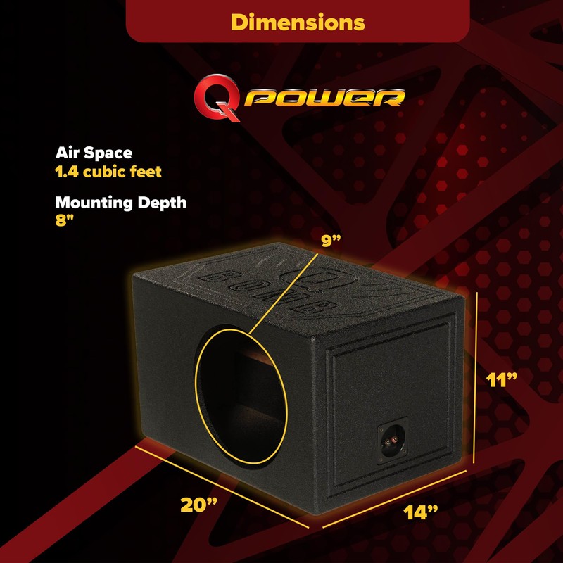 QPower QBOMB, Single 10" Tough Vented Shallow Ported Car Audio