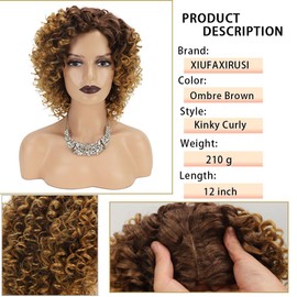 XIUFAXIRUSI XIUFAXIRUSI Short Kinky Curly Wigs for Black Women Ombre Blonde Afro Curly Wigs with Side Part Synthetic Fibre Full Hair Wig