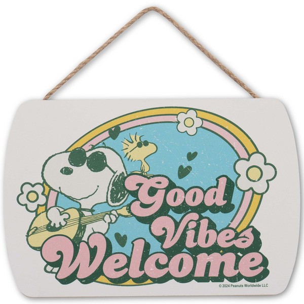 Peanuts Snoopy Good Vibes Welcome Hanging Wood Wall Decor -