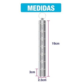 Mebix TRD Pastillero Semanal de Llavero 7 Días | Organizador Portátil Hermético Tubular de Aluminio | Compartimentos Ajustables Resistentes al Agua | Plata
