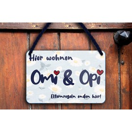 schilderkreis24 Tin Sign Funny Saying "Hier Wohnen Omi Opi Parternregeln." Pension House Entrance Gift Idea Birthday Christmas Grandparents Pensioners Seniors Grandchildren 18 x 12 cm