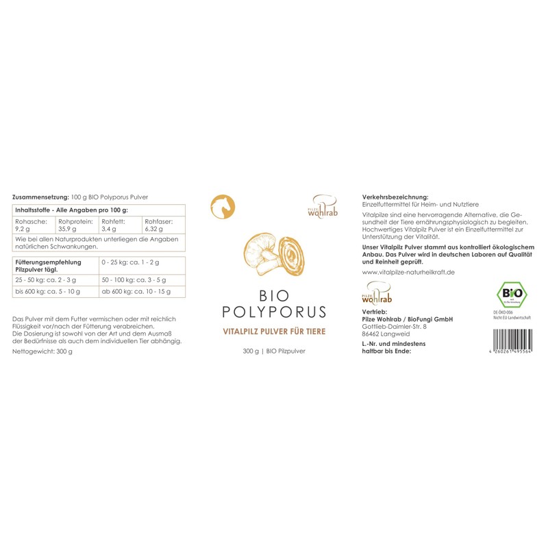 Pilze Wohlrab - Organic Polyporus Powder for Animals - 300
