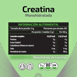 HEALTHADDICTION - Creatina Monohidratada en Polvo - Alta Pureza En Polvo Sin Sabor - 5g por Porción - 80 Servicios - Preworkout Pre Entrenamiento - Si