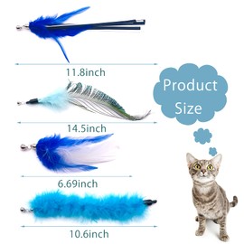 Pai Sence 12pcs Cat Feather Toys with Bells Blue for Male Cats Replacement for Wand Boy Kitten Toys Interactive Training Indoor Cat Playing Birthday Gift for Chasing Jumping Exercise Refill Toy