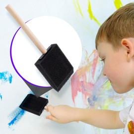 HINZIC 7 Pcs 2 inch Foam Paint Brushes Black Sponge Brushes Wood Handle Foam Brushes for Painting Varnishes DIY Craft Projects