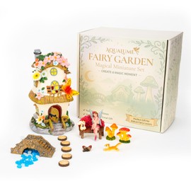 AquaLume 13-Piece Fairy Garden Kit,Fairy Garden Houses with LED Butterfly House, Perfect Fairy House Planter Landscaping Path,Fairies and Crystals for Indoor/Outdoor Decor