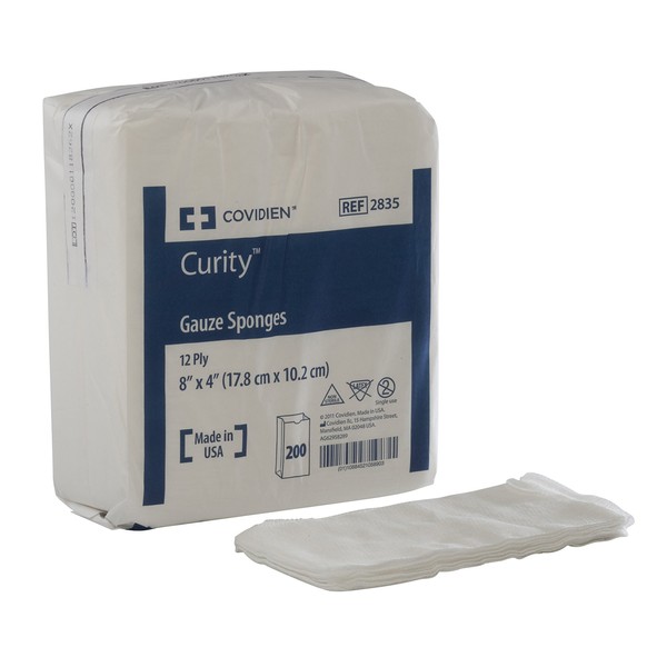 COVIDIEN 2835 Curity Gauze Sponge, Non-Sterile, 4" x 8", 12-ply (Pack of 200)
