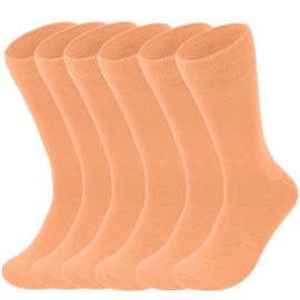 Feraricci 6 pairs of White Solid Color Polyester Socks for Men, Casual and Formal Attire Mid Rise Men’s Crew Socks - Peach 6 Pairs