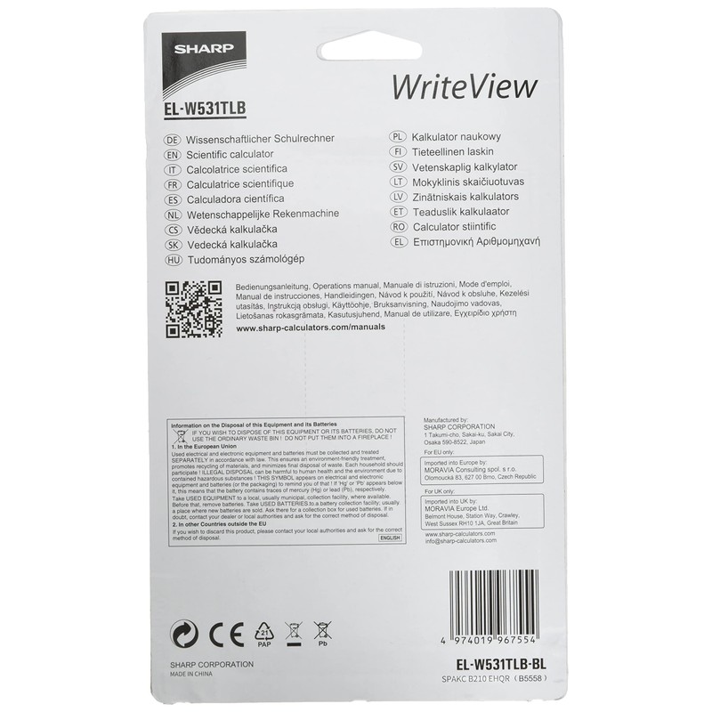 Sharp El-W531TL BL Scientific Calculator