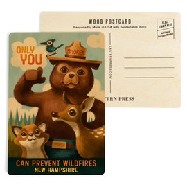 New Hampshire, Oil Painting, Only You, Smokey Bear (4x6 Birch Wood Postcards, 2-Pack Stationary, Rustic Home Wall Decor)