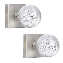 HIEMEY 2 Pack Crystal Glass Dummy Door Knobs Interior, Hall Closet Door Knobs Brushed Nickel, Clear Bubble Ball Round Non-Turning Bi-fold Door Knob Set