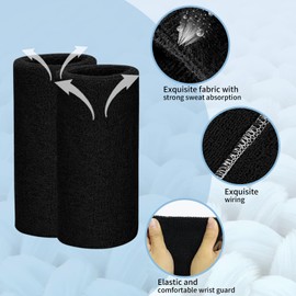 Fjquamitix Sweatbands for Men Women Moisture Wicking Cotton Terry Cloth Wristband 15x8cm Wrist Bands Extended for Tennis, Basketball, Running, Gym (3) Black White Gray