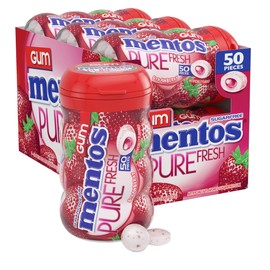Mentos Pure Fresh Holiday Sugar-Free Chewing Gum with Xylitol, Strawberry, Christmas Stocking Stuffers for Adults & Kids, 50 Piece Bottle (Bulk Pack of 6)