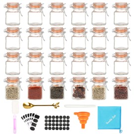 Homelike Style 3.4 oz Small Glass Spice Jars with Lables, 24 Pack Empty Mini Square Spice Bottles with Airtight Flip Top Lids, Chalkboard Labels and Collapsible Funnel for Home and Kitchen
