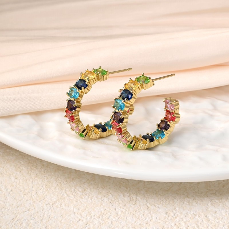 Colorful Crystal Cubic Zirconia Earrings for Women Rainbow Chunky Half