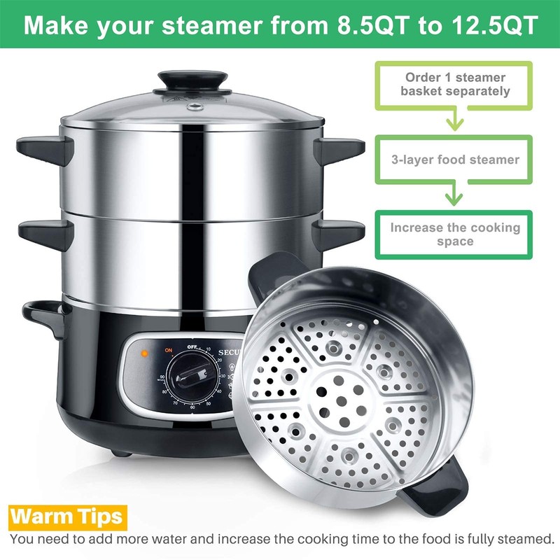 Secura 2 Stainless Steel Food Steamer 8.5 Qt Electric Glass