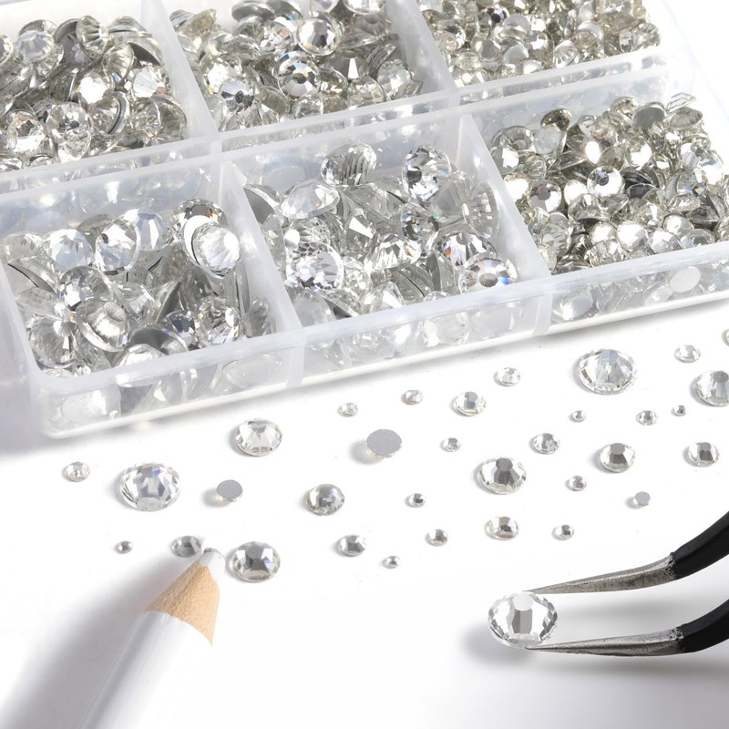 BEADSLAND 8,300-Piece Flatback Rhinestone Kit - White Round Crystal Rhinestones