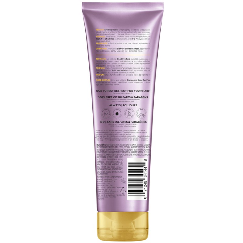 L'Oreal Paris Blonde Sulfate Free Shampoo for Color-Treated Hair, Neutralizes