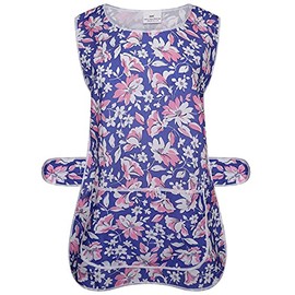 Ladies Womens Tabard Floral Home Work Tabards Overall Kitchen Cleaning Apron One Big Pocket (Navy Blue, S)