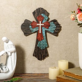 Blulu Wall Cross Farmhouse Wooden Cross Decorative Wooden Wall Cross Hanging Rustic Wooden Cross Wall Decor Wooden Spiritual Art Sculpture For Home Religious Indoor Outdoor