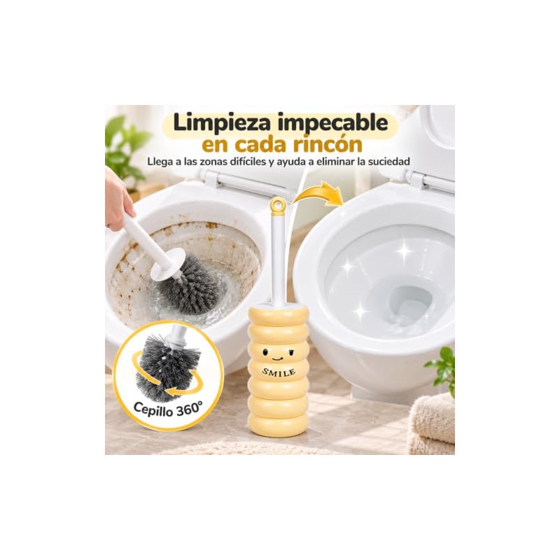 ALIMOTA Juego de 2 Escobillas para Inodoro Amarillo Diseño Sonriente