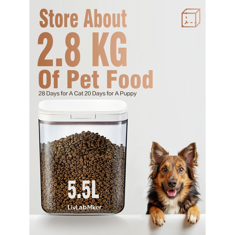 LivLab Mker Airtight Pet Food Storage Container, Up to 37