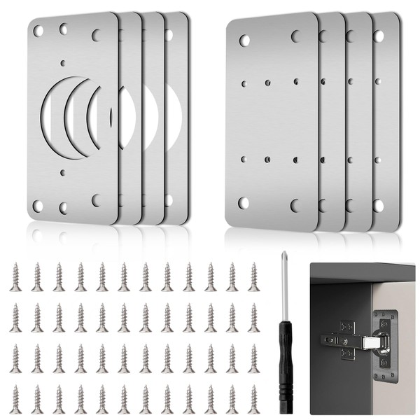 8 Pieces Cabinet Hinge Repair Plate with Screws, Stainless Steel
