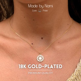 Made by Nami Women's Gold Necklace with Flower Pendant Made of Surgical Stainless Steel 40 + 5 cm Hypoallergenic Waterproof Jewellery Gift Girlfriend Friendship Necklace, Stainless Steel, No Gemstone