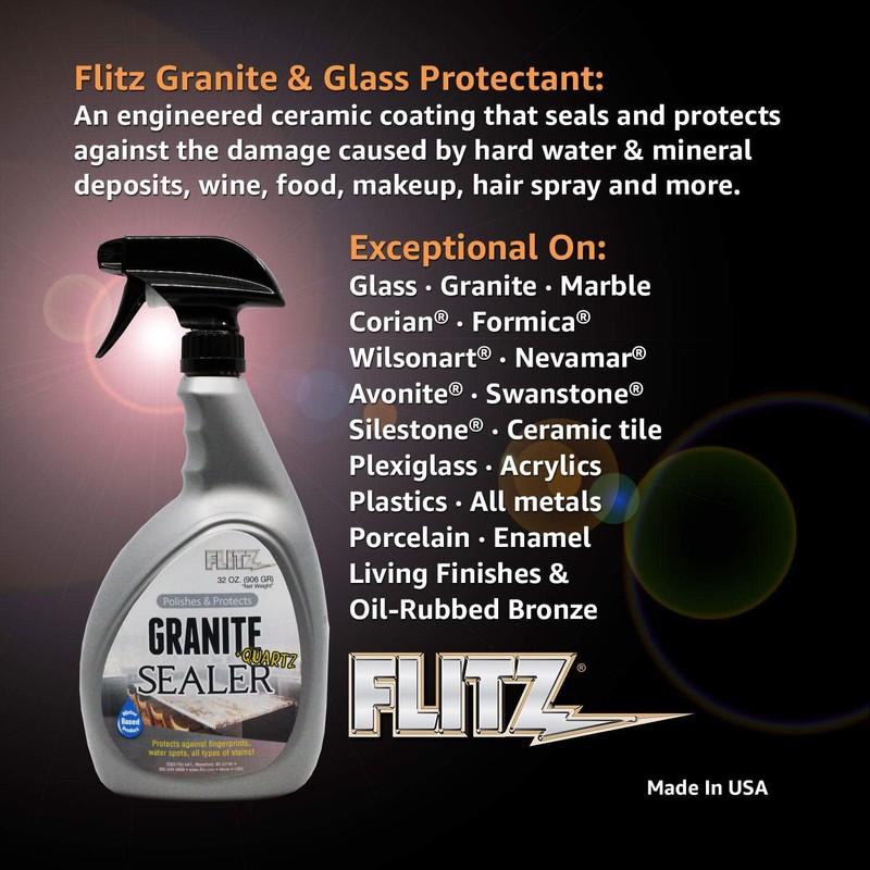 Flitz Ceramic Granite + Quartz Sealer for Countertops, Stainless Steel,