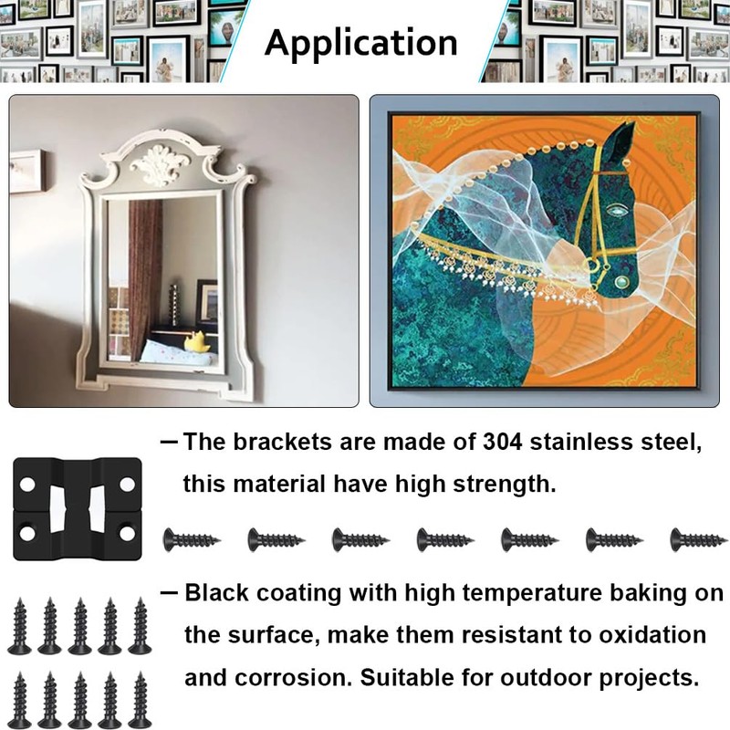 24 Pack Flush Mount Brackets 1.7in x 0.75in Black Stainless