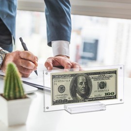 Hipiwe Acrylic Dollar Bill Frame Holder, 2 Pack Currency Frame Display Case Solid Ticket Protector Clear Paper Money Holders for Collectors Bills Ticket Banknotes Stamp Photo, 3.3x7.3 Inch