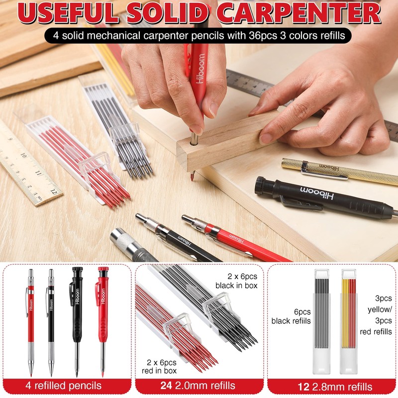 Hiboom 10 Pack Carpenter Pencil Set, 4 Colorful Solid Carpenter