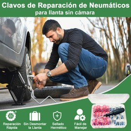 ADILIKADII 50Pzs Clavos de Reparación de Neumáticos 2 Tamaños, Kit de Clavos de Goma para Parchar Llantas con Destornillador, Clavo Auto Sellante para para Llantas sin Cámara de Carro Moto ATV Tractor