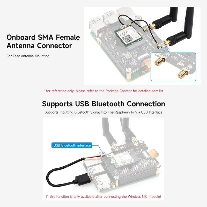 Waveshare PCIe to M.2 E Key HAT, Compatible with Raspberry