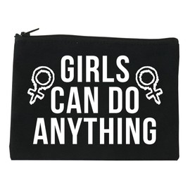 FASHIONISGREAT Girls Can Do Anything Feminist Logo Cosmetic Makeup Bag Black Medium