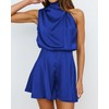 BTFBM Women's Mock Neck Summer Romper 2024 Satin Sleeveless Elastic