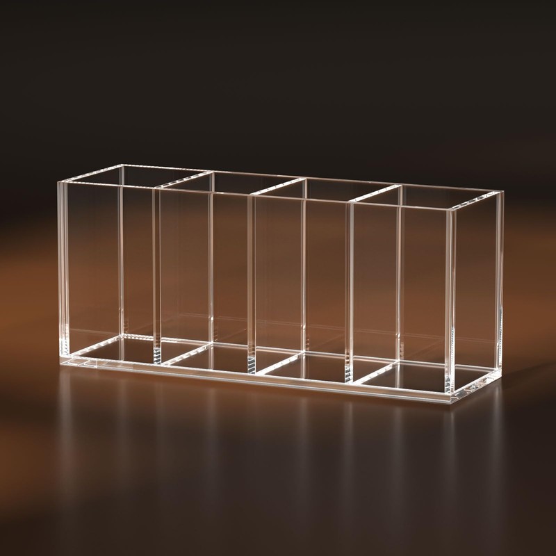 HIIMIEI Acrylic Pen Holder 4 Compartments Clear Makeup Brushes Holder