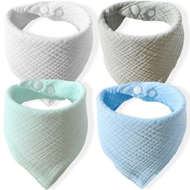 Pack of 4 Baby Absorbent Triangular Scarf, Triangular Scarf, Baby Boy, Girl, Super Absorbent Neckerchief, Baby, Soft Drool Bibs with 2 Adjustable Press Studs