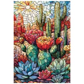 Great Jigsaw Puzzles for Adults 300 Pieces Stained Glass Cactus Challenging Puzzles for Adults Gift for Friends Family Home Decoration Puzzle