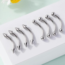 Oufer 16G 8/10MM 8PCS Balls and Spikes Rook Eyebrow Ring Curved Bar - Size: 10mm