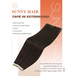 Sunny Hair Tape in Hair Extensions,Dark Brown Tape in Hair Extensions Human Hair Invisible Remy Human Hair Tape in Extensions 16 inch 20Pcs