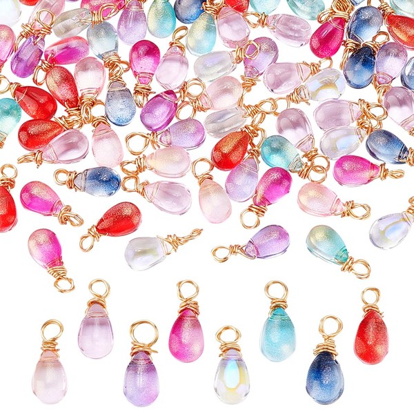 PH PandaHall 96pcs Crystal Dangle Charms 8 Colours Transparent Glass