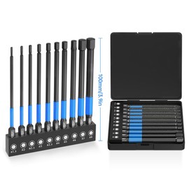 ANDELI Magnetic Hex Screwdriver Bit Set, 1/4” Hex-Shank，100mm Long 10pcs (Metric) with Storage Box Set, S2 Material, Metric & SAE Hex Key Set