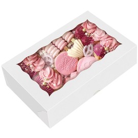 HONGFAPK 50Pcs 7" x 4 3/8" x 1 1/2" inches,Bakery Boxes with Window, Cookie Boxes, Chocolate Covered Strawberries, Treat Boxes, Dessert Boxes for Party Favors Wedding Christmas