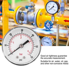 Pressure Gauge, 50mm Dial Pressure Gauge, 1/4 BSPT Back Connection, for air, water, oil, gas, and other non-corrosive media(0-60psi, 0-4bar)
