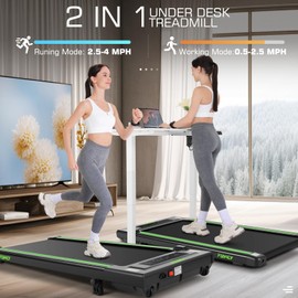 Walking Pad Under Desk Treadmill with Incline 2.5HP Portable Walking Treadmills Jogging Machine for Home 300lbs Max,LED Touch Screen,Remote Control,Mini Installation-Free(Light Green)