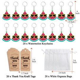KeeStar 60 Pack Keyring Party Favor Packs with 20 Watermelon Keyrings, 20 Thank You Tags and 20 Souvenir Bags for Fruit Themed Birthday Party, Summer Baby Shower, School Carnival Rewards, Classroom