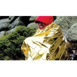 Gima - Rettungsdecke, geeignet zum Schutz vor Kälte und Hitze, das silberne Innere behält die Körperwärme, das goldene Äußere reflektiert die Sonnenstrahlen, 34085