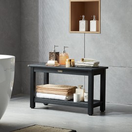 30'' Waterproof Shower Stool, Poly Lumber Shower Bench Seat for Shaving Legs, HDPS Plastic Bath Chair Seat, Non-Slip & No Maintenance, Black, Weight Capacity 700LBS (30 x 13 Inches)